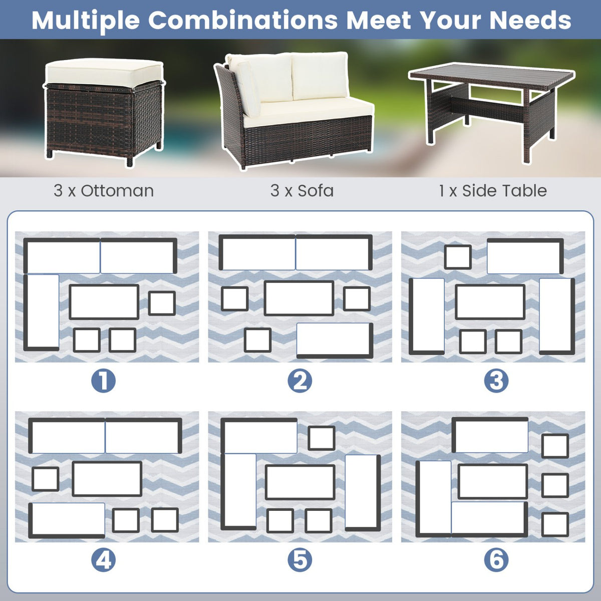 7 Pieces Wicker Patio Furniture Set-White view 7