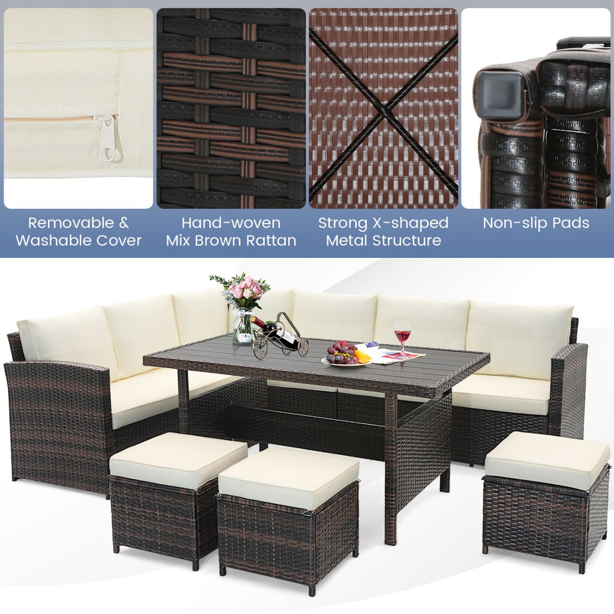 7 Pieces Wicker Patio Furniture Set-White view 8