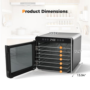 7 Stainless Steel Trays Dryer with 1-24H Timer and 30-75℃ Temperature-Silver view 4