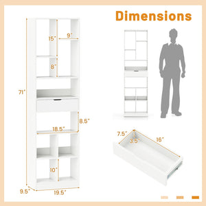 7-tier Bookshelf with Drawer 180cm Floor Standing Display Rack Storage Shelf-White view 6