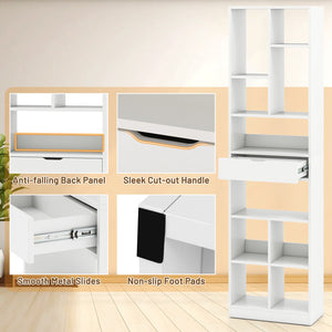 7-tier Bookshelf with Drawer 180cm Floor Standing Display Rack Storage Shelf-White view 9