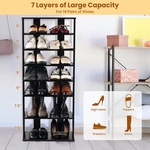 7-Tier Dual Shoe Rack Free Standing Shelves Storage Shelves Concise-Black view 6