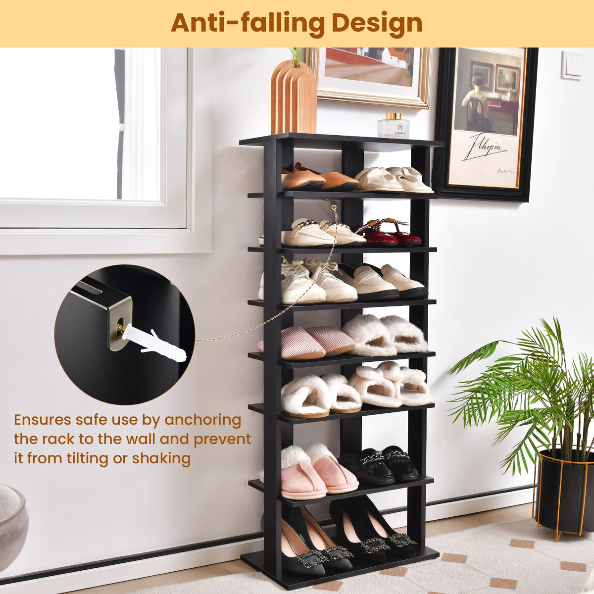 7-Tier Dual Shoe Rack Free Standing Shelves Storage Shelves Concise-Black view 9