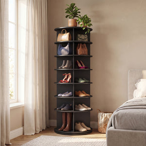 7-Tier Rotating Shoe Rack Tower Freestanding Spinning Shoe Organizer-Black view 3