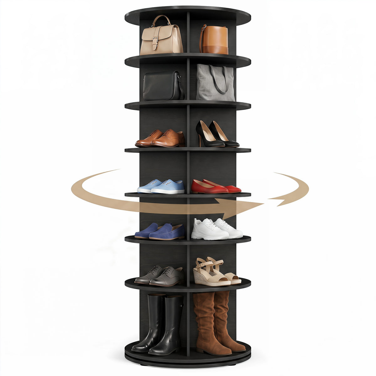 7-Tier Rotating Shoe Rack Tower Freestanding Spinning Shoe Organizer-Black view 4