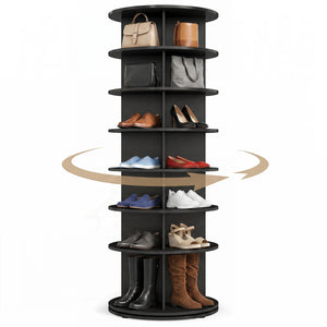 7-Tier Rotating Shoe Rack Tower Freestanding Spinning Shoe Organizer-Black view 4