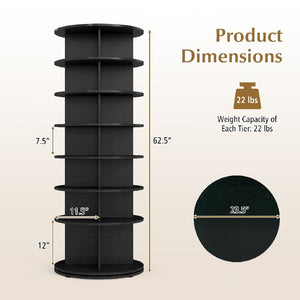 7-Tier Rotating Shoe Rack Tower Freestanding Spinning Shoe Organizer-Black view 5