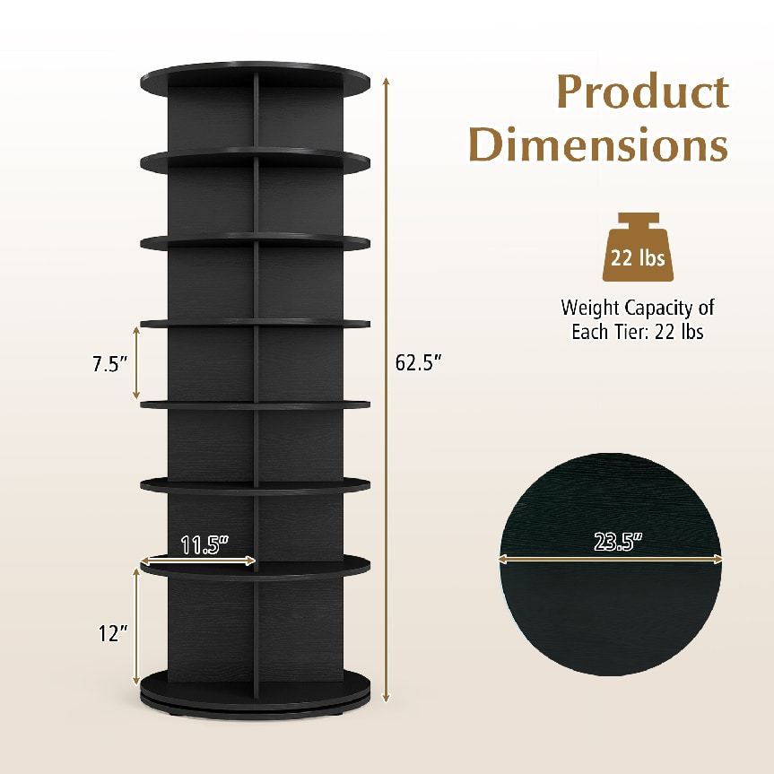 7-Tier Rotating Shoe Rack Tower Freestanding Spinning Shoe Organizer-Black view 5