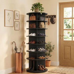 7-Tier Rotating Shoe Rack Tower Freestanding Spinning Shoe Organizer-Black view 6