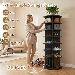 7-Tier Rotating Shoe Rack Tower Freestanding Spinning Shoe Organizer-Black view 8