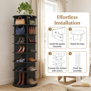 7-Tier Rotating Shoe Rack Tower Freestanding Spinning Shoe Organizer-Black view 9