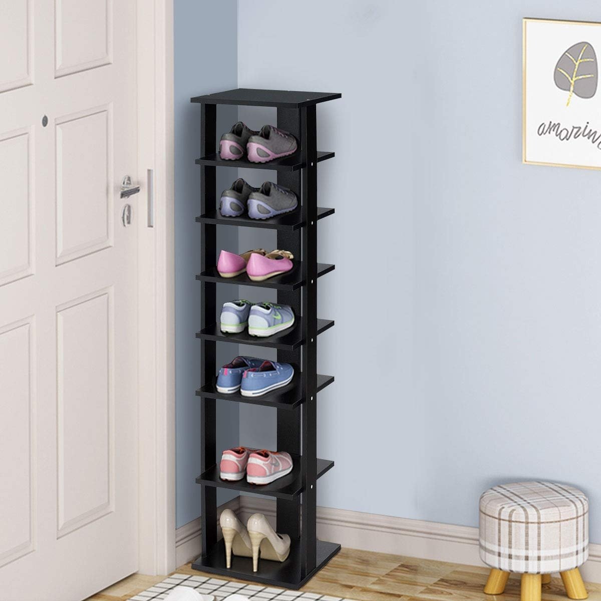 7-Tier Shoe Rack Practical Free Standing Shelves Storage Shelves-Black view 2
