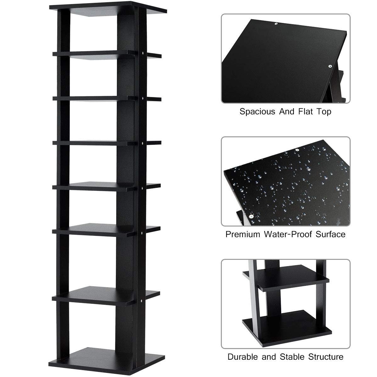 7-Tier Shoe Rack Practical Free Standing Shelves Storage Shelves-Black view 7