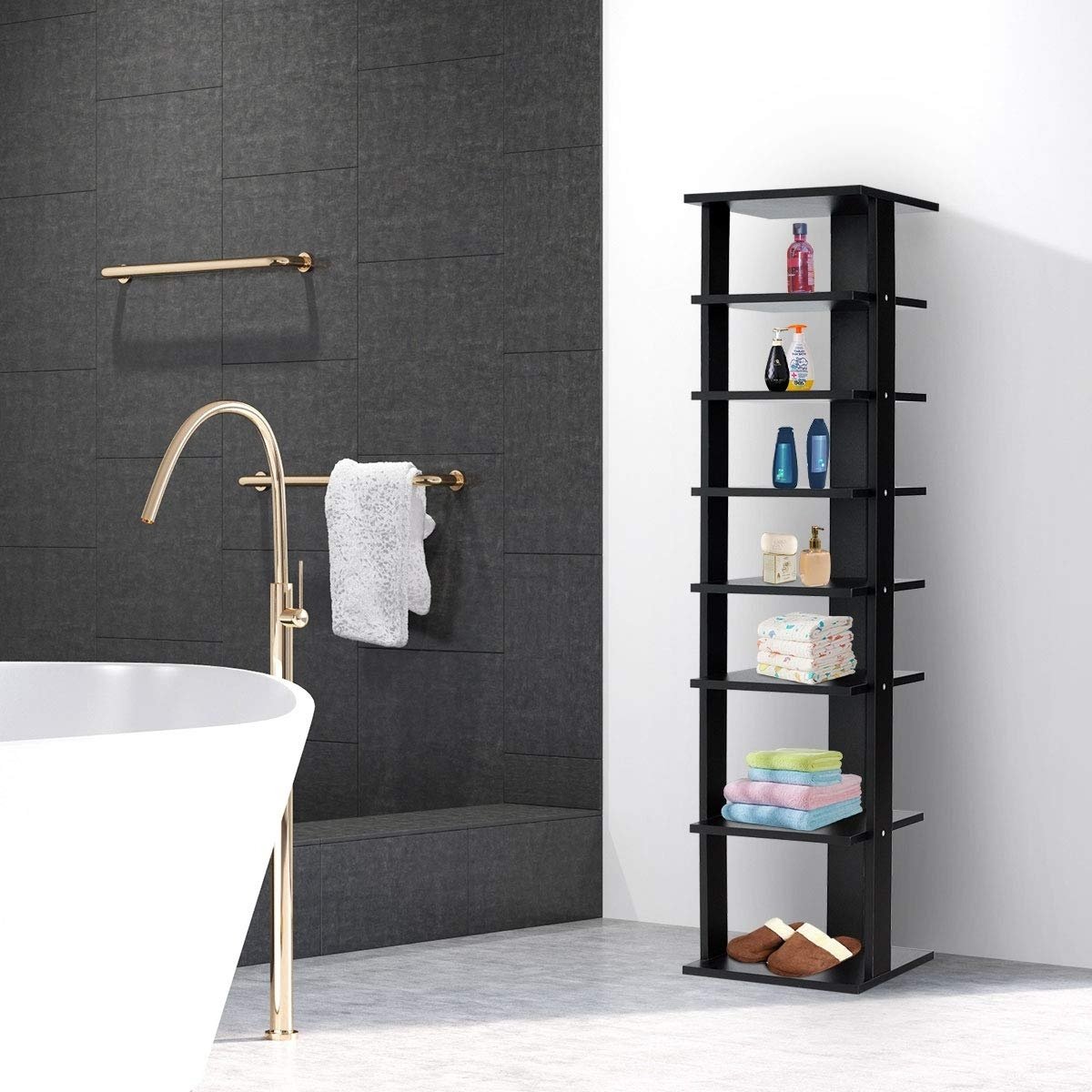 7-Tier Shoe Rack Practical Free Standing Shelves Storage Shelves-Black view 8