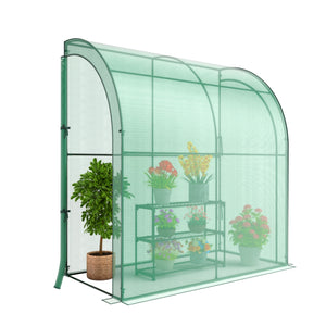 7 x 3.5 x 7 Feet Lean-to Greenhouse with Flower Rack-Green