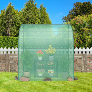 7 x 3.5 x 7 Feet Lean-to Greenhouse with Flower Rack-Green view 2