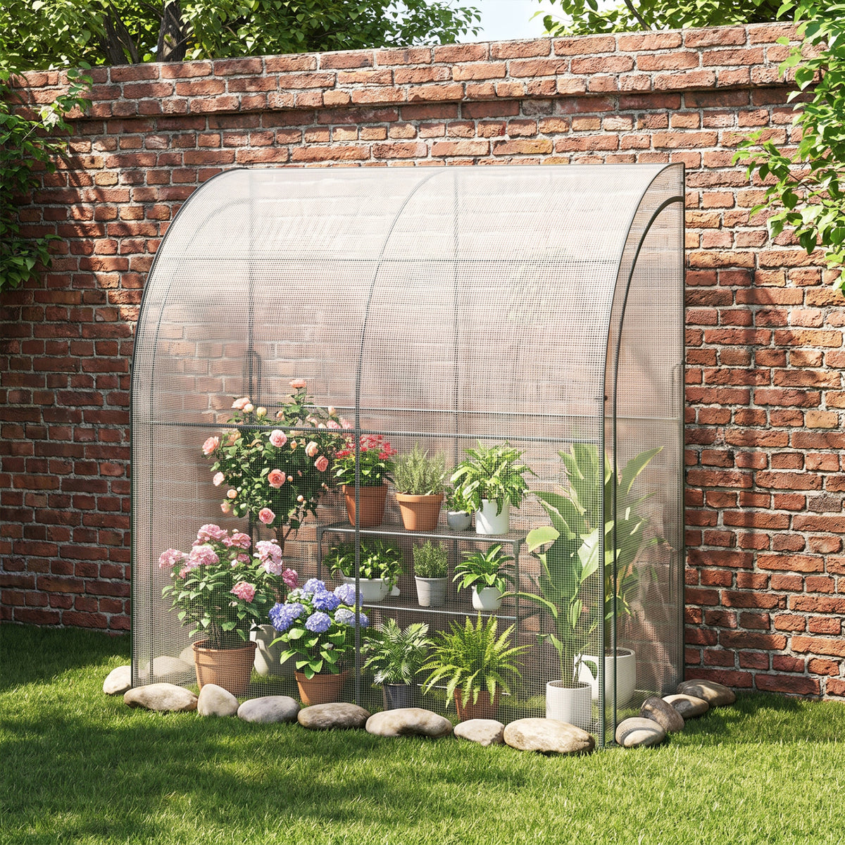 7 x 3.5 x 7 Feet Lean-to Greenhouse with Flower Rack-White view 2