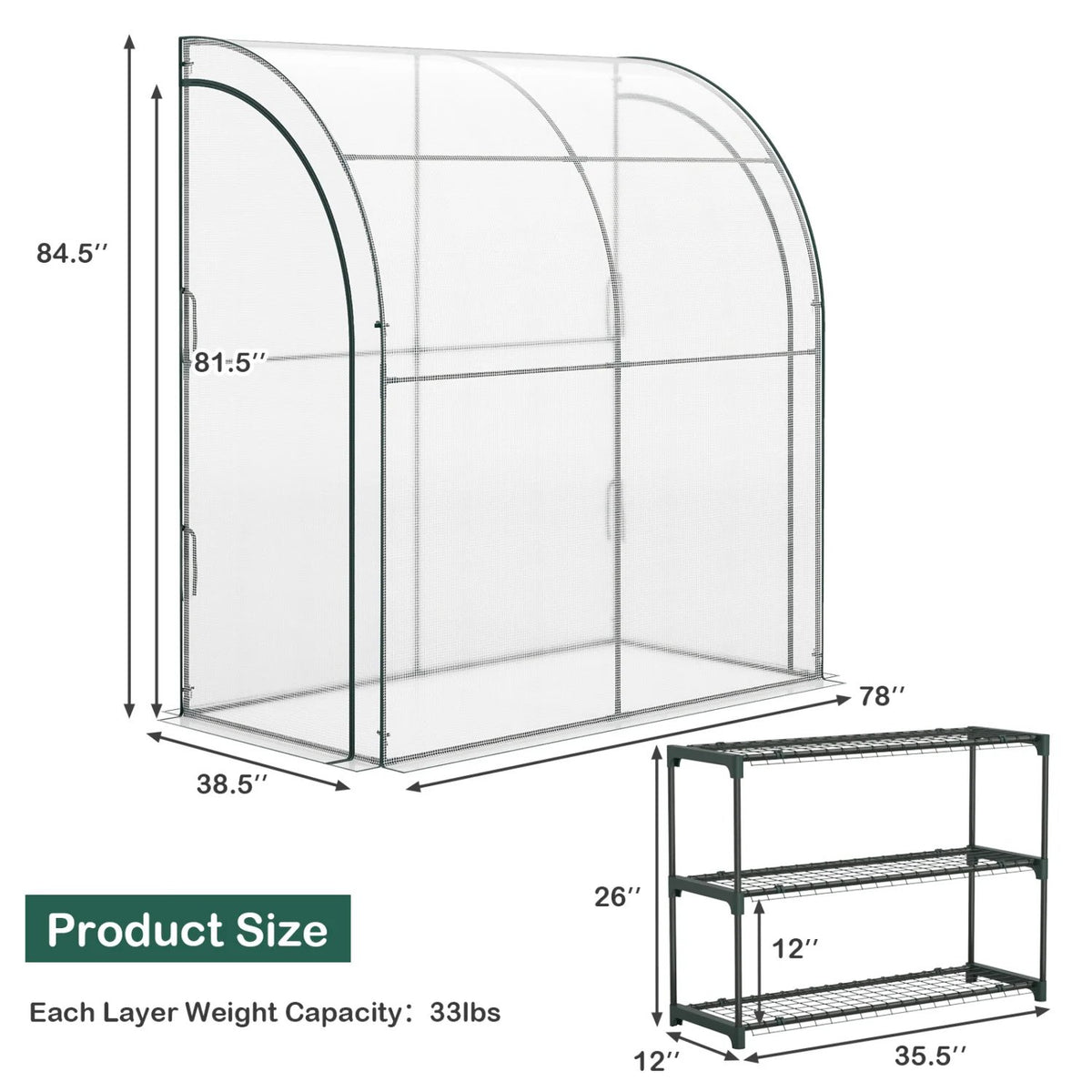 7 x 3.5 x 7 Feet Lean-to Greenhouse with Flower Rack-White view 4