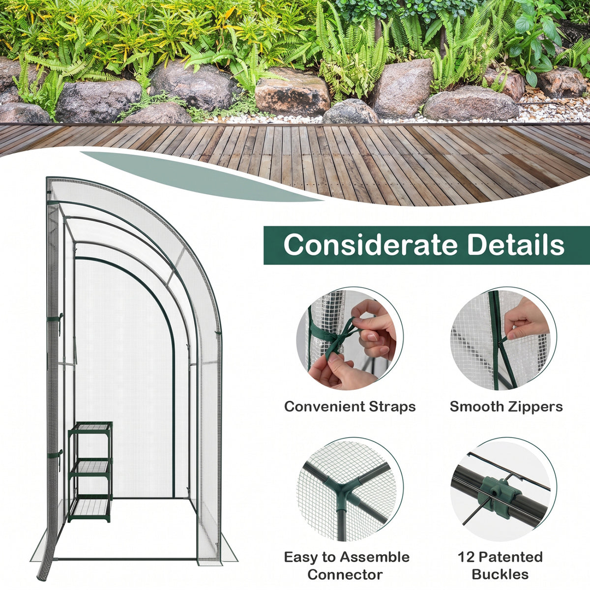7 x 3.5 x 7 Feet Lean-to Greenhouse with Flower Rack-White view 5