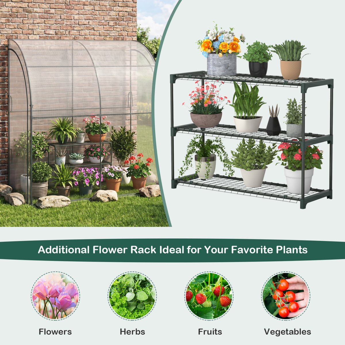 7 x 3.5 x 7 Feet Lean-to Greenhouse with Flower Rack-White view 6