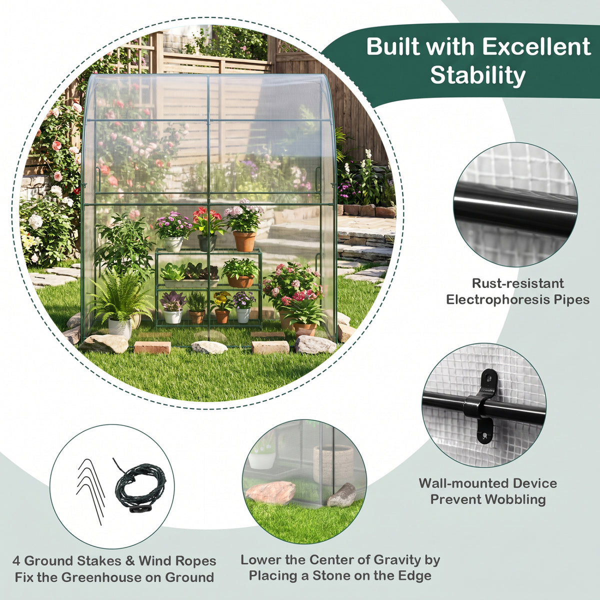7 x 3.5 x 7 Feet Lean-to Greenhouse with Flower Rack-White view 7