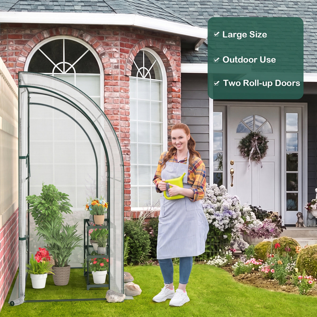 7 x 3.5 x 7 Feet Lean-to Greenhouse with Flower Rack-White view 8