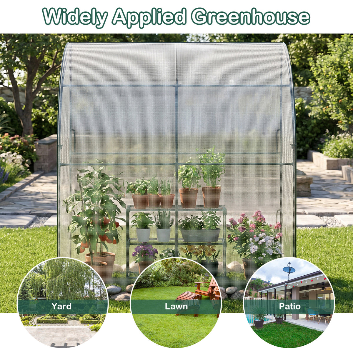 7 x 3.5 x 7 Feet Lean-to Greenhouse with Flower Rack-White view 9