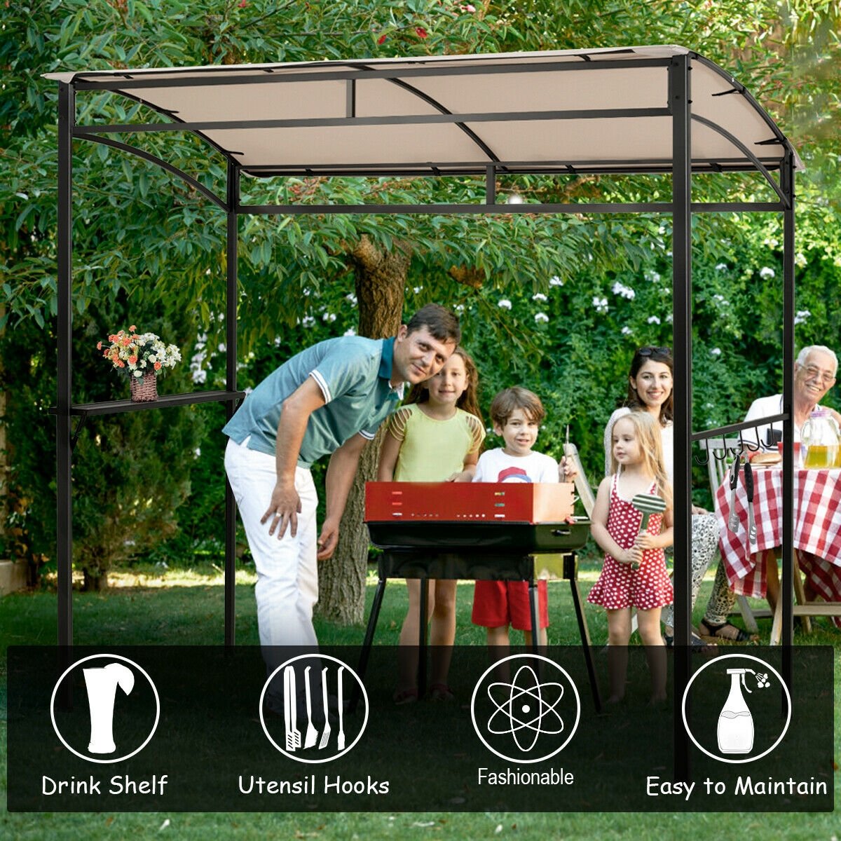 7 x 4.5 Feet Grill Gazebo Outdoor Patio Garden BBQ Canopy Shelter-Beige view 7