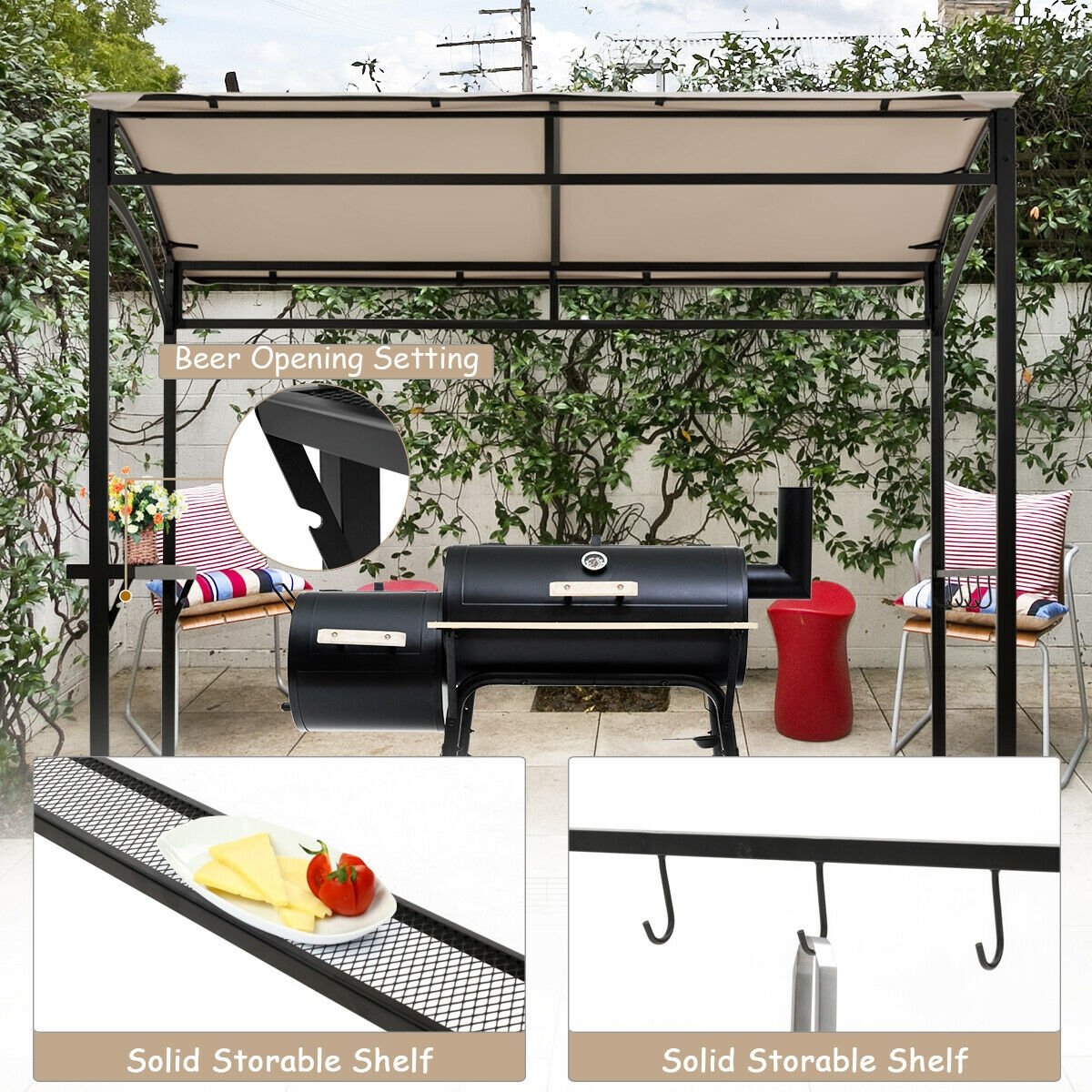 7 x 4.5 Feet Grill Gazebo Outdoor Patio Garden BBQ Canopy Shelter-Beige view 9