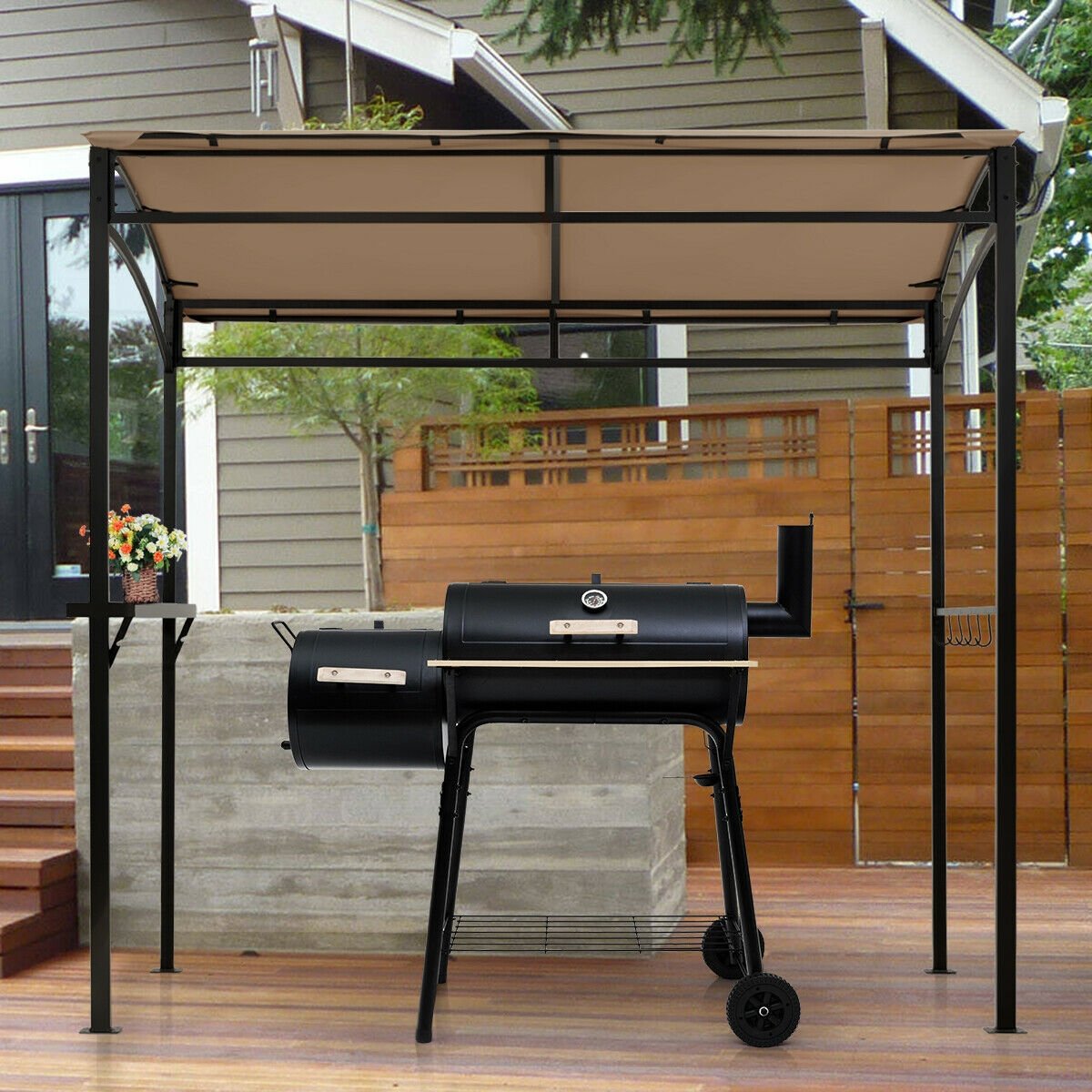 7 x 4.5 Feet Grill Gazebo Outdoor Patio Garden BBQ Canopy Shelter-Brown view 3