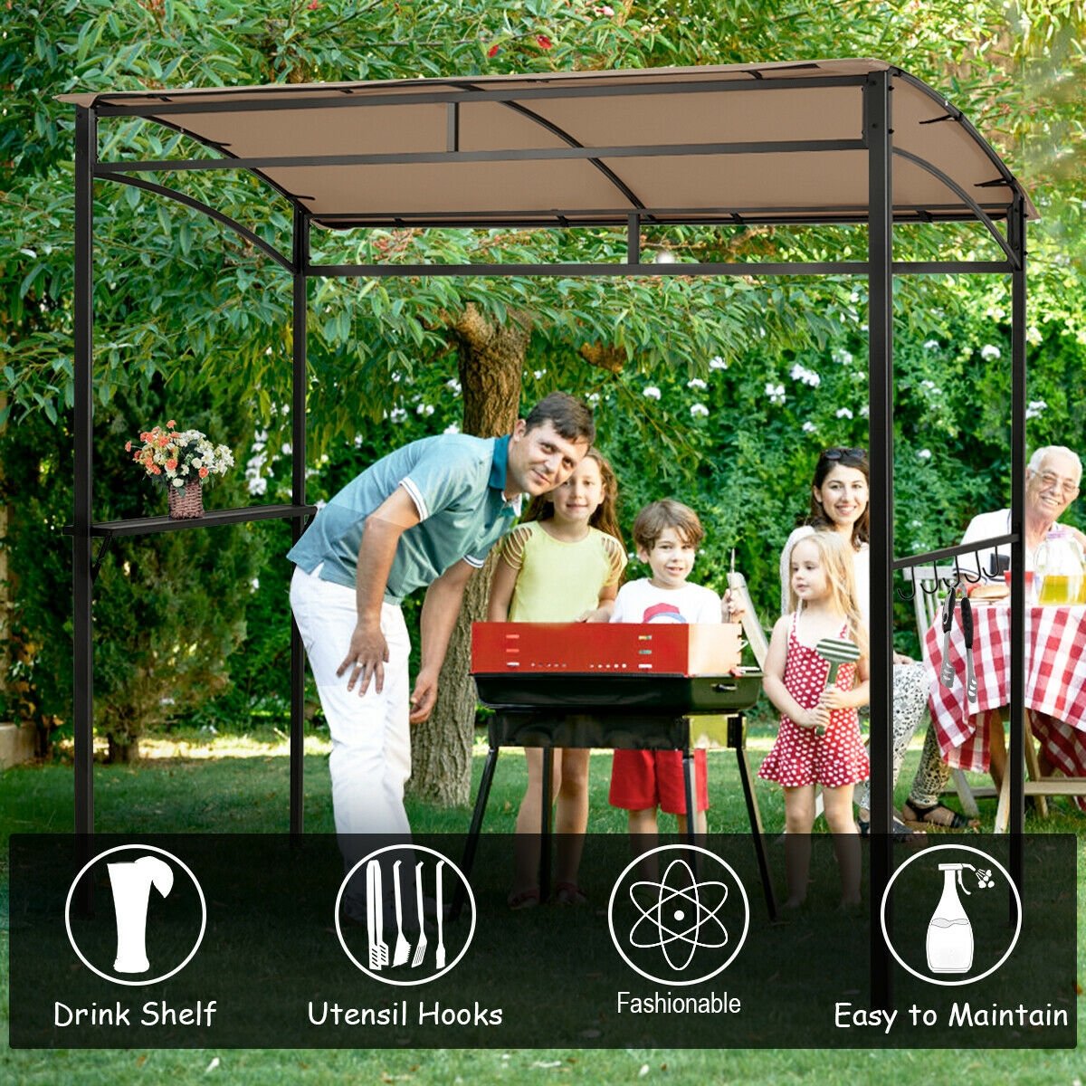 7 x 4.5 Feet Grill Gazebo Outdoor Patio Garden BBQ Canopy Shelter-Brown view 7