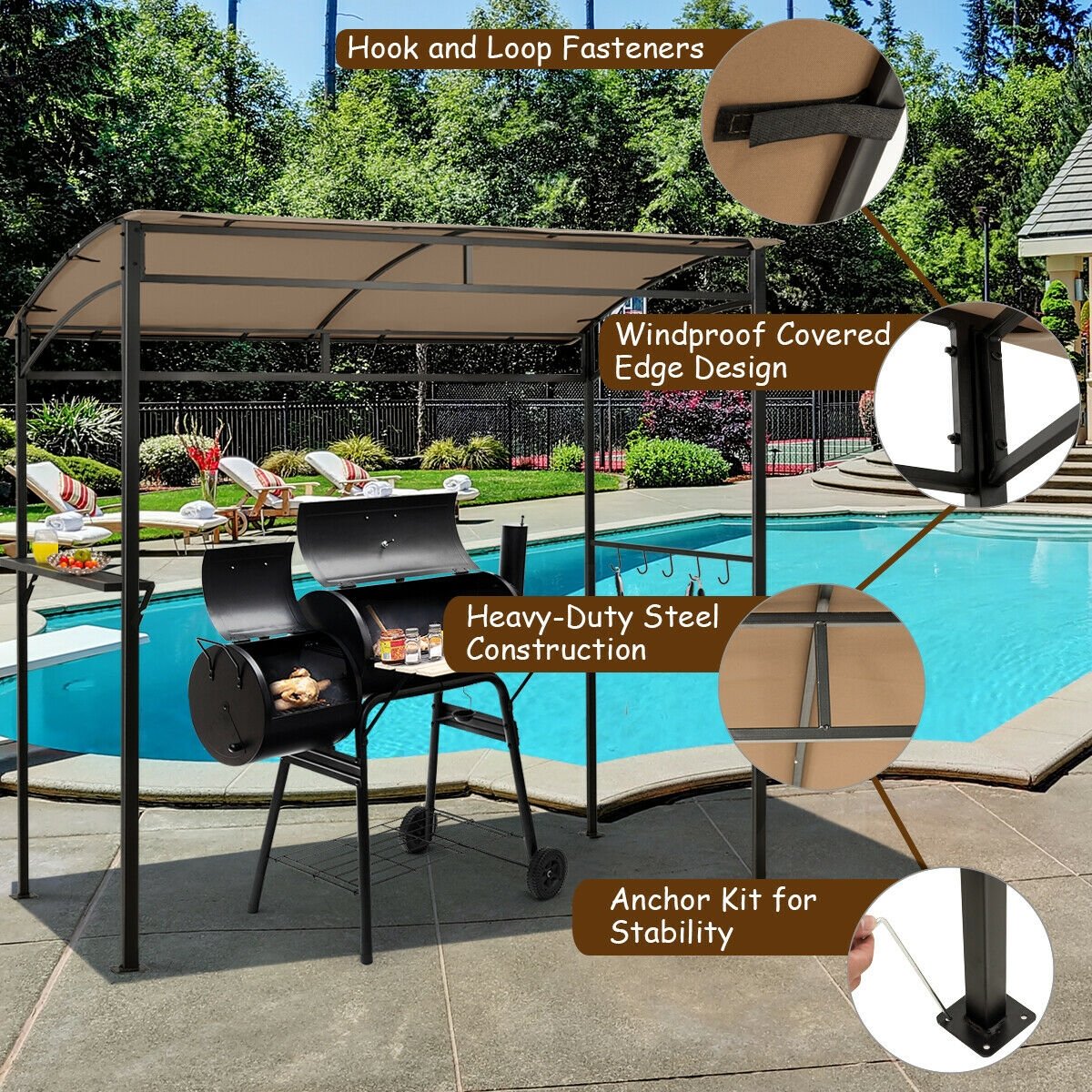 7 x 4.5 Feet Grill Gazebo Outdoor Patio Garden BBQ Canopy Shelter-Brown view 9