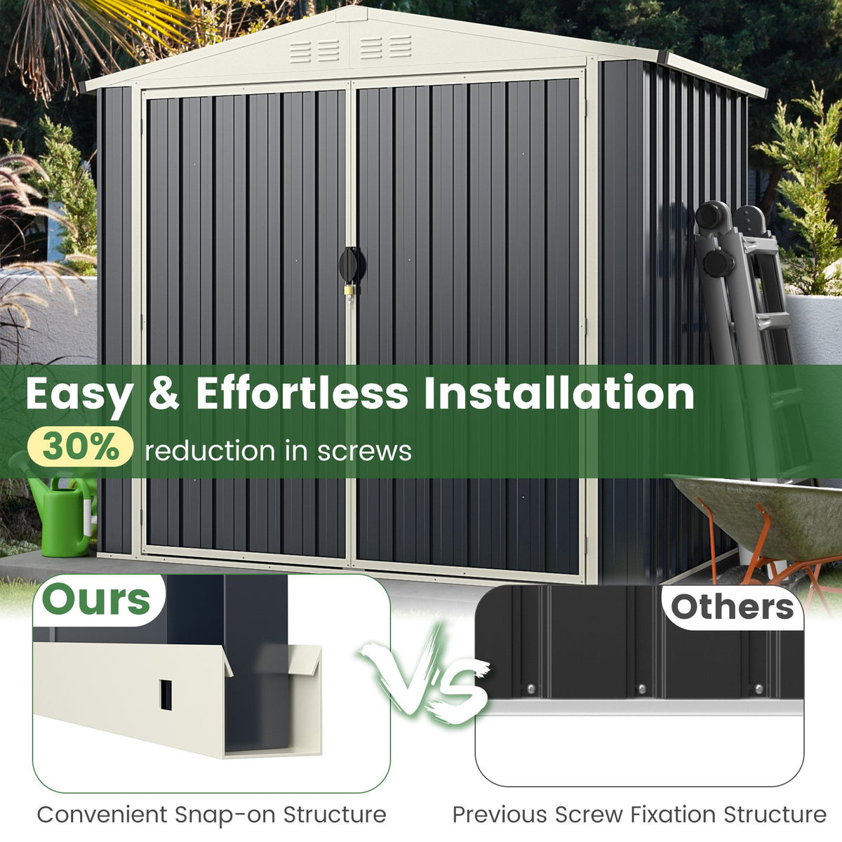 7 x 4 Feet Metal Outdoor Storage Shed with Lockable Door-Gray view 9