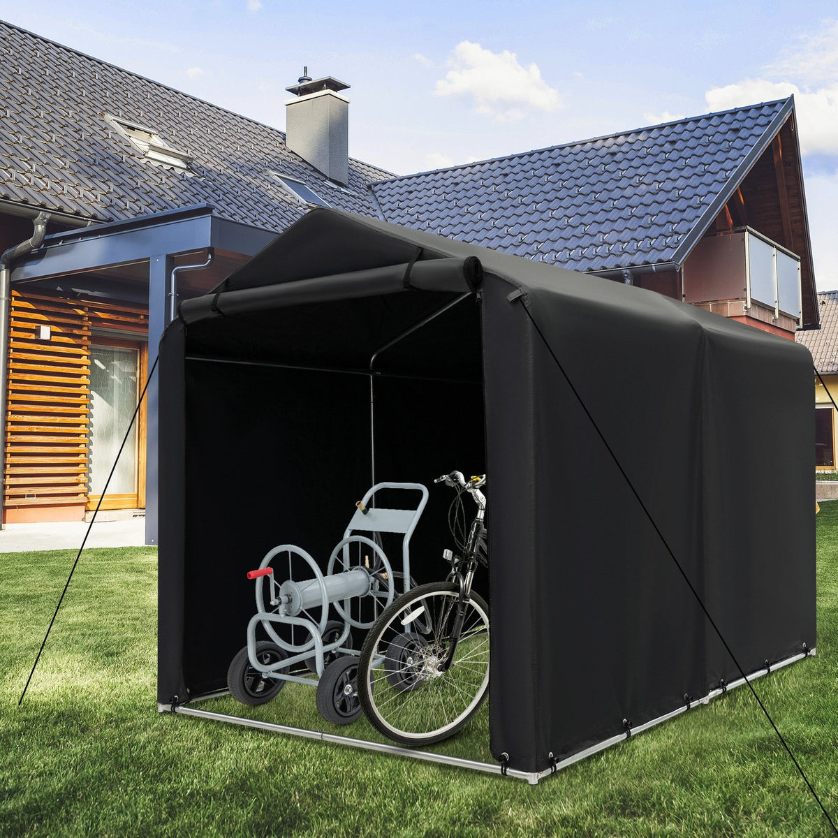 7 x 5.2FT Storage Shelter Outdoor Bike Tent with Waterproof Cover and Zipper Door-Gray view 6