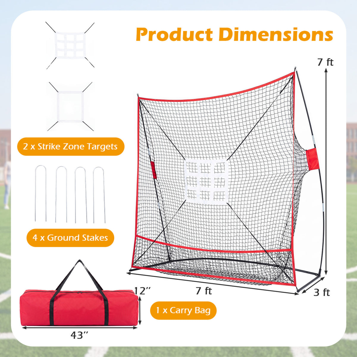 7 x 7.4 FT Baseball Practice Net with 2 Strike Zones and Large Ball Collection System view 5