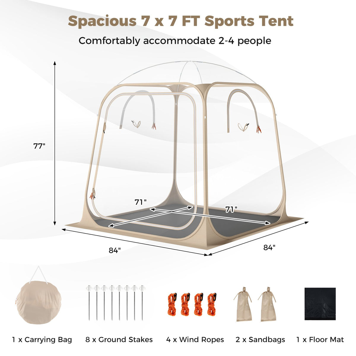 7 x 7 FT Pop Up Sports Tent Clear Bubble Tent All-Weather Waterproof Pod with Sealed Floor view 4