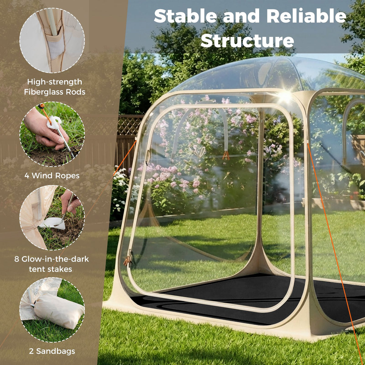 7 x 7 FT Pop Up Sports Tent Clear Bubble Tent All-Weather Waterproof Pod with Sealed Floor view 7