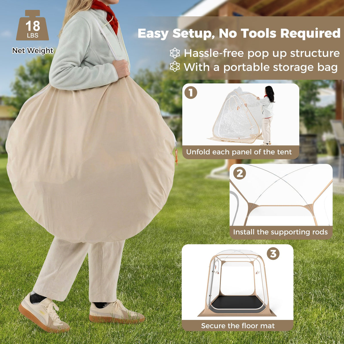 7 x 7 FT Pop Up Sports Tent Clear Bubble Tent All-Weather Waterproof Pod with Sealed Floor view 8