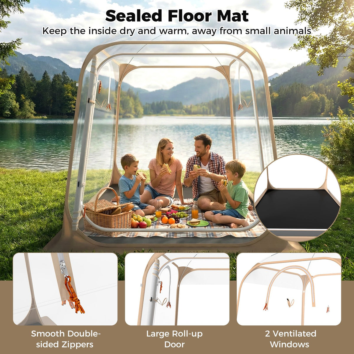7 x 7 FT Pop Up Sports Tent Clear Bubble Tent All-Weather Waterproof Pod with Sealed Floor view 9