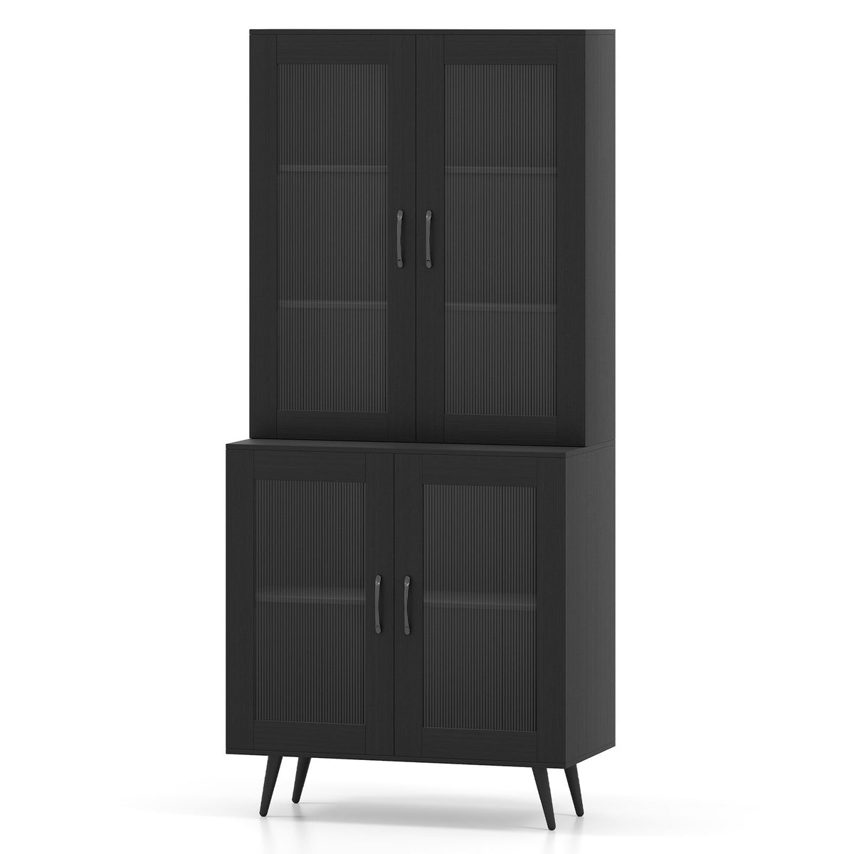 70.5 inch Tall Kitchen Pantry Cabinet Cupboard with 4 Transparent Doors-Black view 4