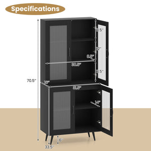70.5 inch Tall Kitchen Pantry Cabinet Cupboard with 4 Transparent Doors-Black view 5