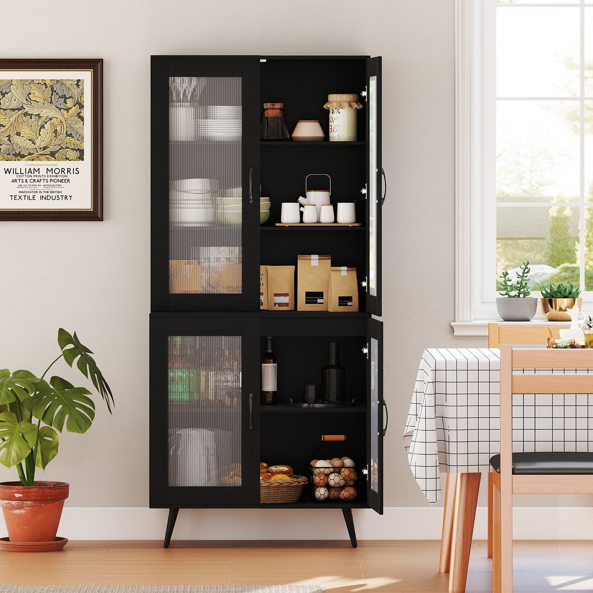 70.5 inch Tall Kitchen Pantry Cabinet Cupboard with 4 Transparent Doors-Black view 6