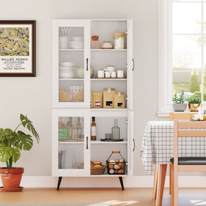 70.5 inch Tall Kitchen Pantry Cabinet Cupboard with 4 Transparent Doors-White view 3