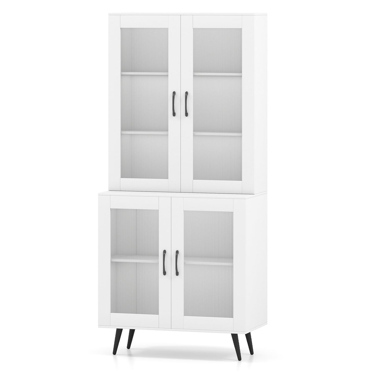 70.5 inch Tall Kitchen Pantry Cabinet Cupboard with 4 Transparent Doors-White view 4