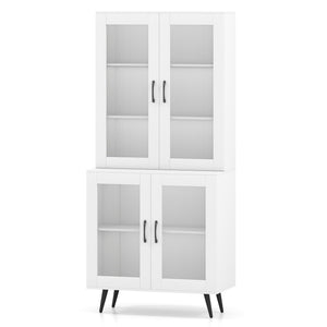 70.5 inch Tall Kitchen Pantry Cabinet Cupboard with 4 Transparent Doors-White view 4