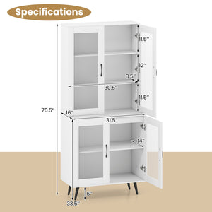 70.5 inch Tall Kitchen Pantry Cabinet Cupboard with 4 Transparent Doors-White view 5