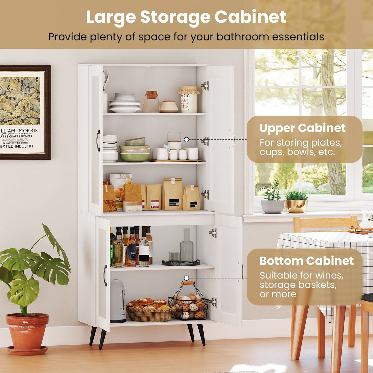 70.5 inch Tall Kitchen Pantry Cabinet Cupboard with 4 Transparent Doors-White view 7