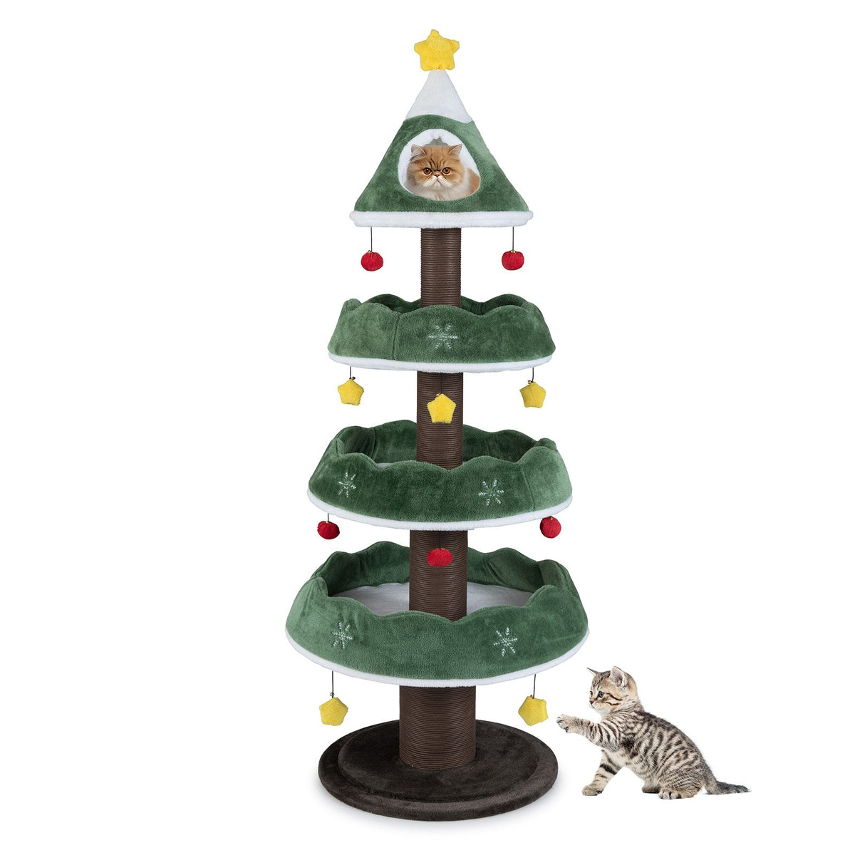 70.5 Inches Tall Christmas Cat Tree with 3 Plush Platforms-Green