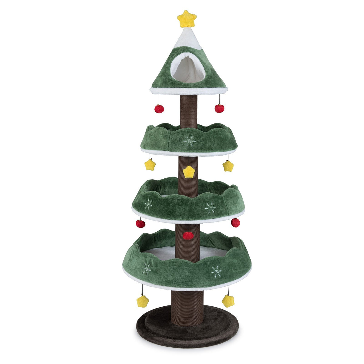 70.5 Inches Tall Christmas Cat Tree with 3 Plush Platforms-Green view 4