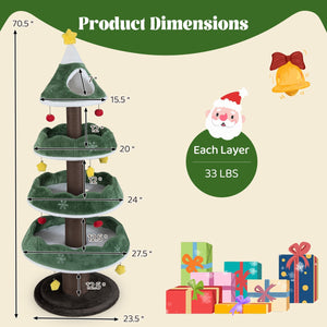 70.5 Inches Tall Christmas Cat Tree with 3 Plush Platforms-Green view 5